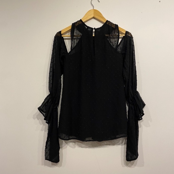 Bardot Swiss Dot Black Cold Shoulder Top - Picture 5 of 7